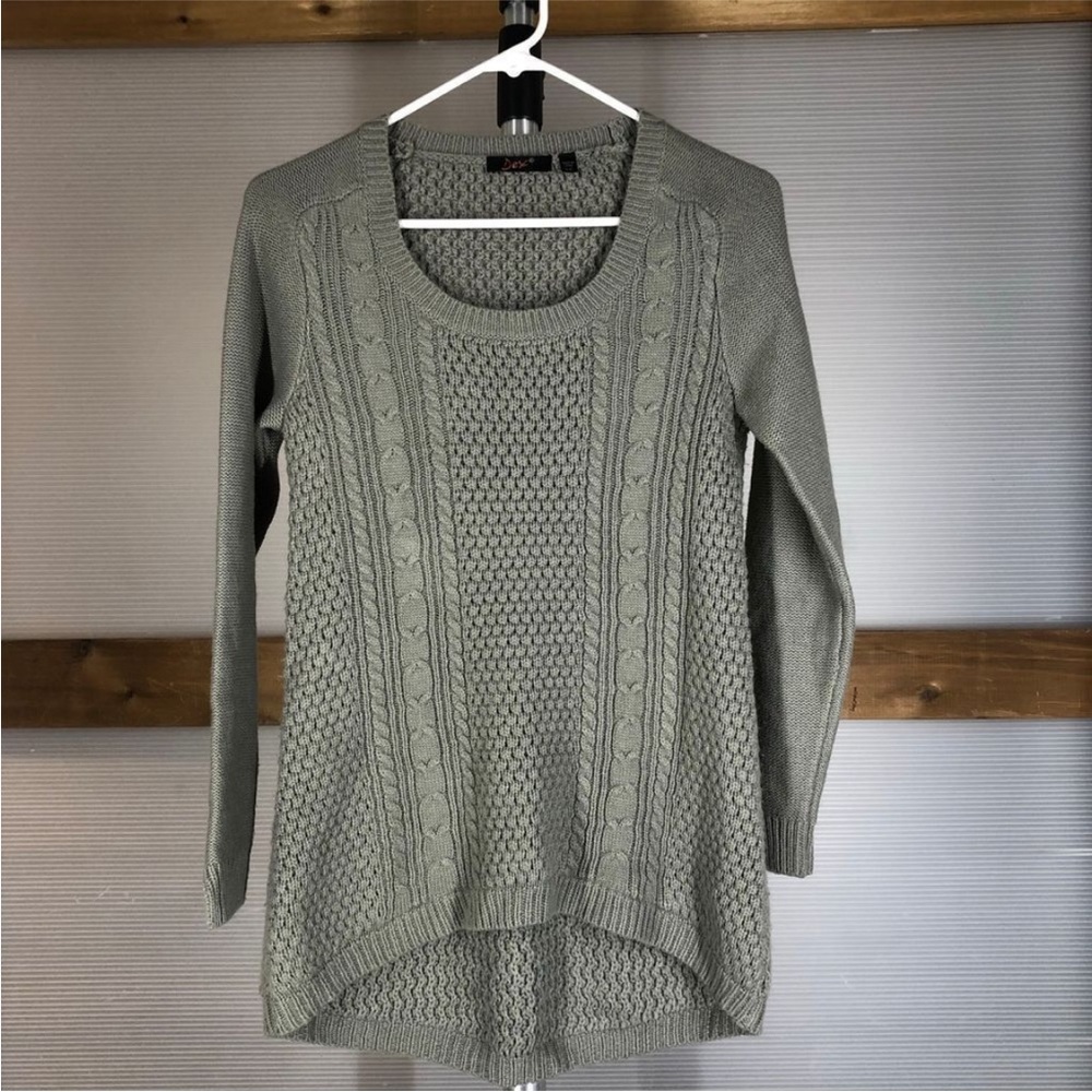 DEX Green Scoop Neck Cable Knit Sweater Sz S